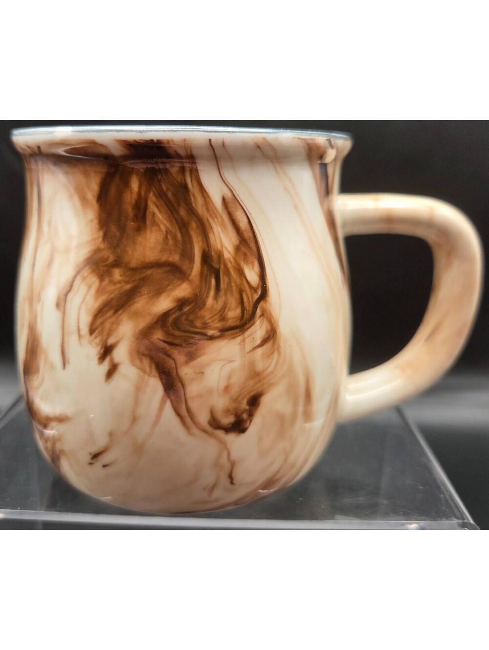 ART POTTERY COFFEE MUG Brown Cream Swirl Marble Glaze Studio Ceramic Cup